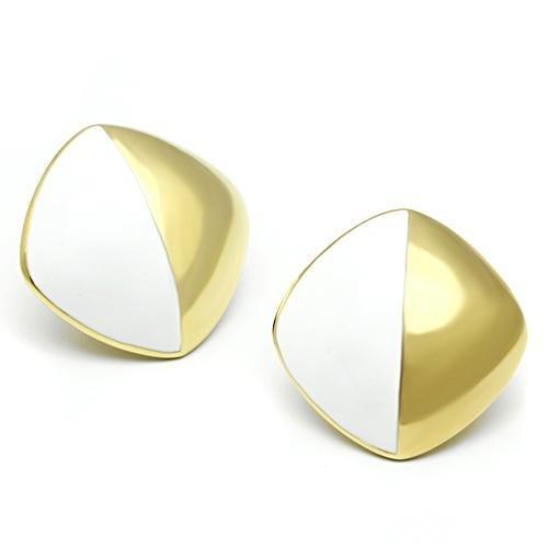 IP Gold(Ion Plating) Brass Earrings with Epoxy in White