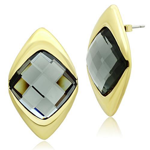 IP Gold(Ion Plating) Brass Earrings with Synthetic Synthetic Glass in Black Diamond