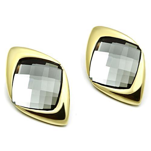 IP Gold(Ion Plating) Brass Earrings with Synthetic Synthetic Glass in Black Diamond