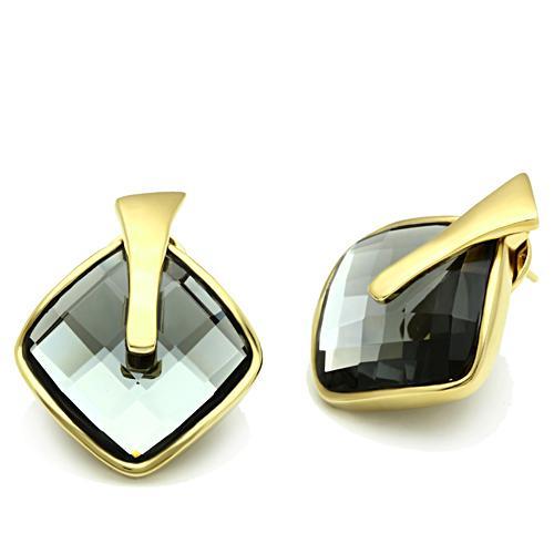 IP Gold(Ion Plating) Brass Earrings with Synthetic Synthetic Glass in Black Diamond