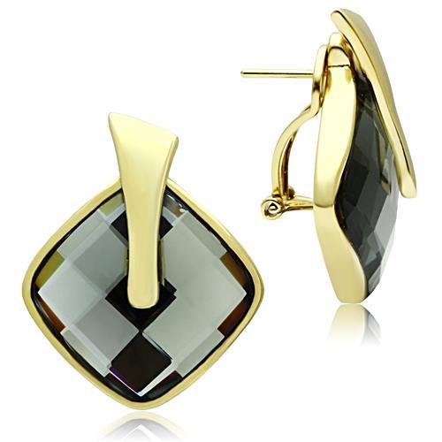 IP Gold(Ion Plating) Brass Earrings with Synthetic Synthetic Glass in Black Diamond