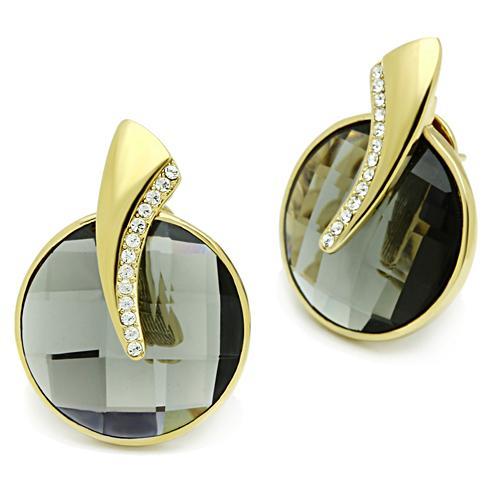 IP Gold(Ion Plating) Brass Earrings with Synthetic Synthetic Glass in Black Diamond