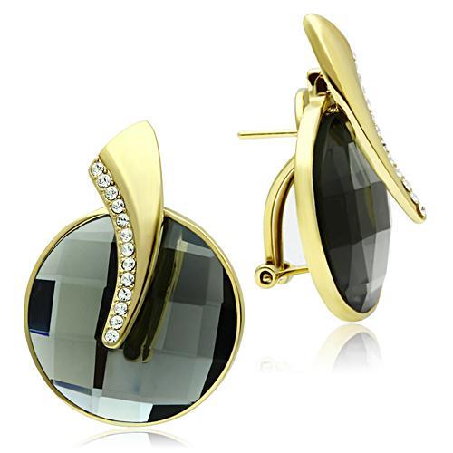 IP Gold(Ion Plating) Brass Earrings with Synthetic Synthetic Glass in Black Diamond