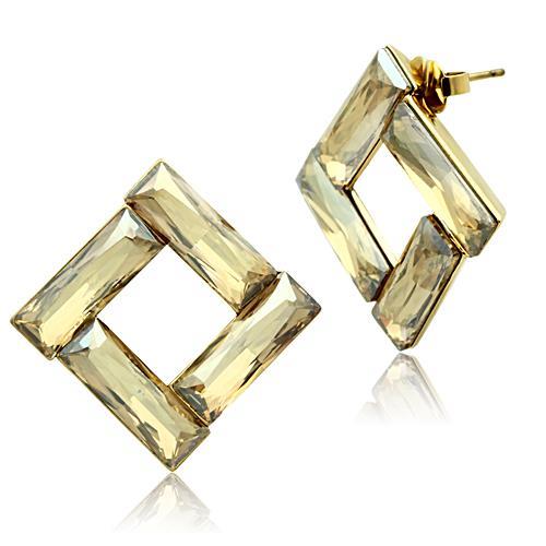 IP Gold(Ion Plating) Brass Earrings with Top Grade Crystal in Topaz