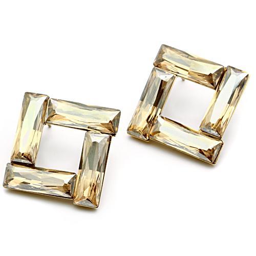 IP Gold(Ion Plating) Brass Earrings with Top Grade Crystal in Topaz