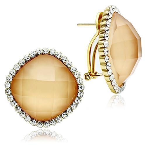 IP Gold(Ion Plating) Brass Earrings with Synthetic Synthetic Stone in Orange