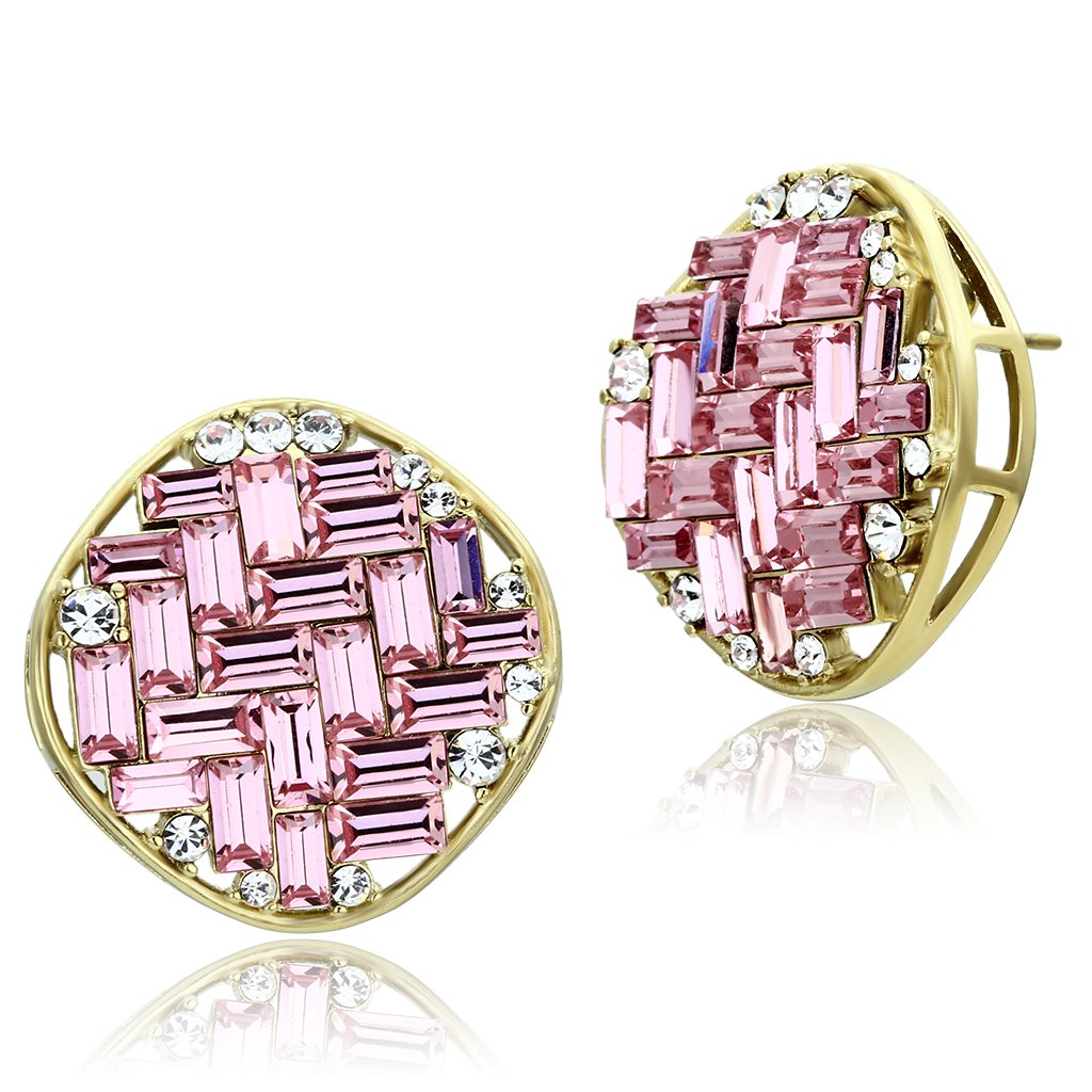 IP Gold(Ion Plating) Brass Earrings with Top Grade Crystal in Rose