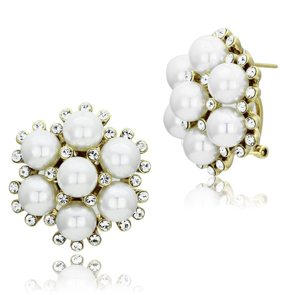 IP Gold(Ion Plating) Brass Earrings with Synthetic Pearl in White