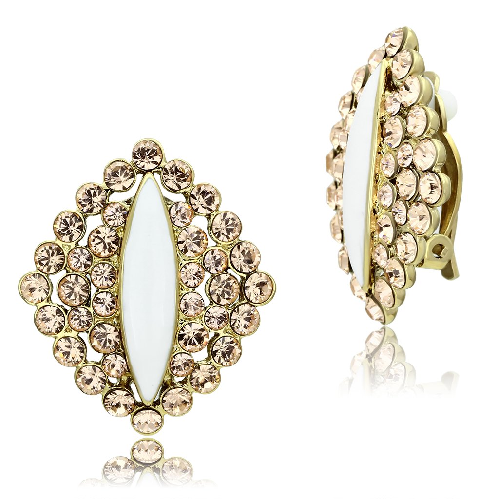 IP Gold(Ion Plating) Brass Earrings with Top Grade Crystal in Champagne