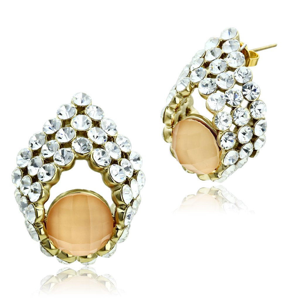 IP Gold(Ion Plating) Brass Earrings with Synthetic Synthetic Stone in Orange