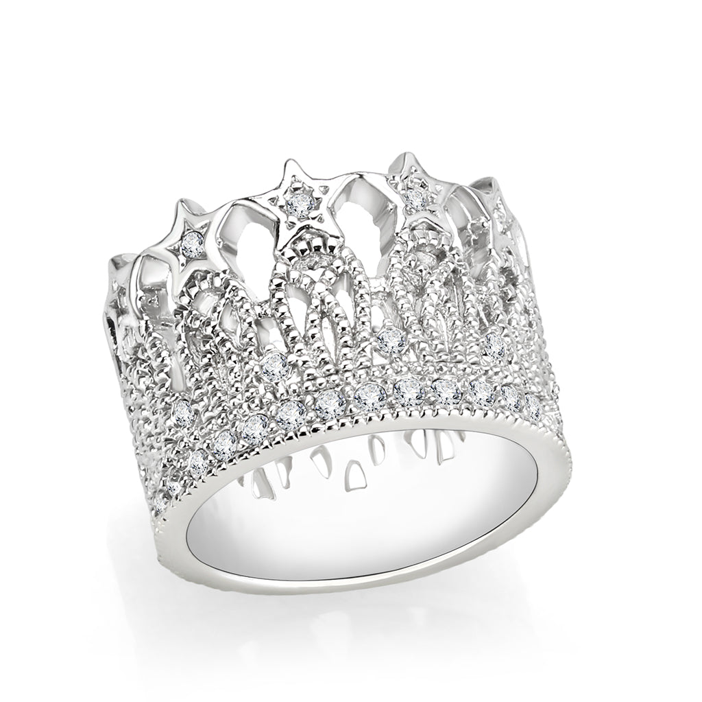 Brass Ring Synthetic Glass Clear Rhodium Plated