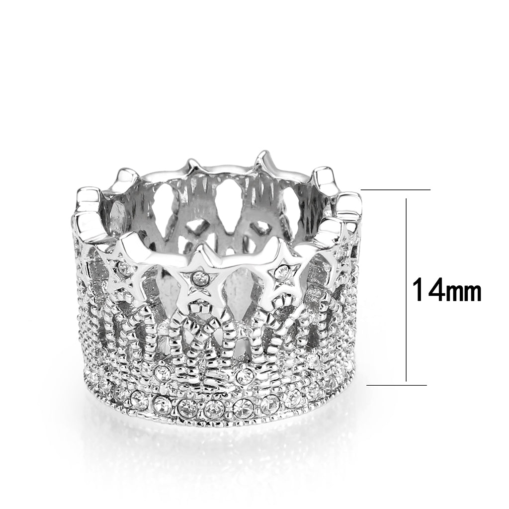 Brass Ring Synthetic Glass Clear Rhodium Plated