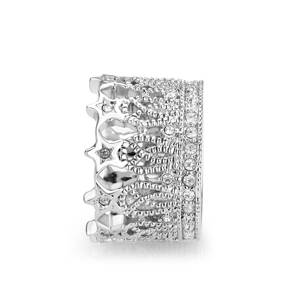 Brass Ring Synthetic Glass Clear Rhodium Plated