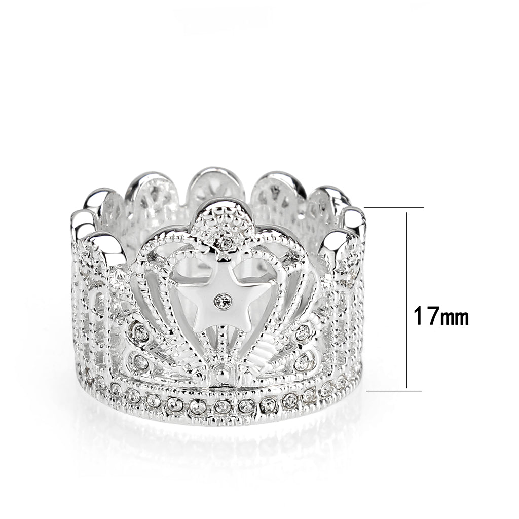 Brass Ring Synthetic Glass Clear Rhodium Plated