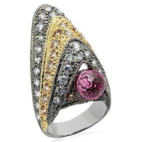 Rhodium+Gold+ Ruthenium Brass Ring with AAA Grade CZ in Multi Color