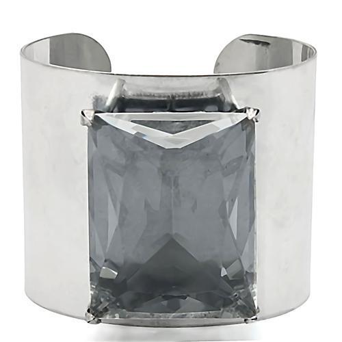 Antique Silver Brass Bangle with Synthetic Synthetic Glass in Clear