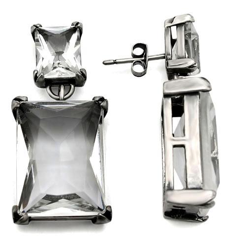 Antique Silver Brass Earrings with AAA Grade CZ in Clear