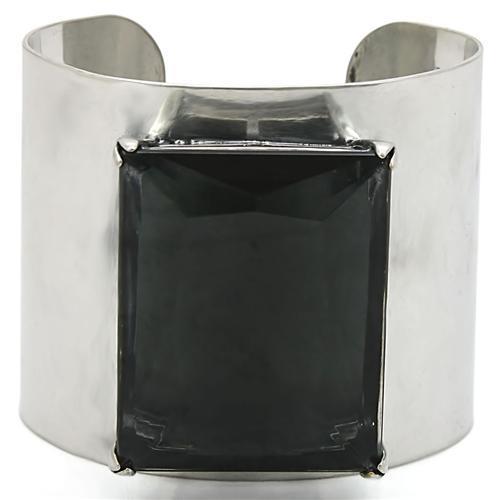 Antique Silver Brass Bangle with Synthetic Synthetic Glass in Black Diamond