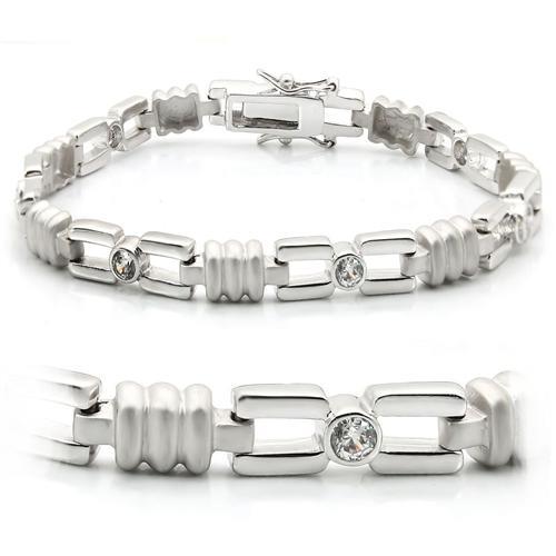 Matte Rhodium & Rhodium Brass Bracelet with AAA Grade CZ in Clear
