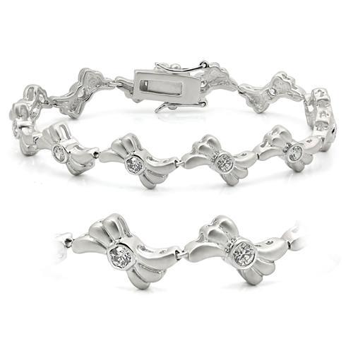 Matte Rhodium & Rhodium Brass Bracelet with AAA Grade CZ in Clear