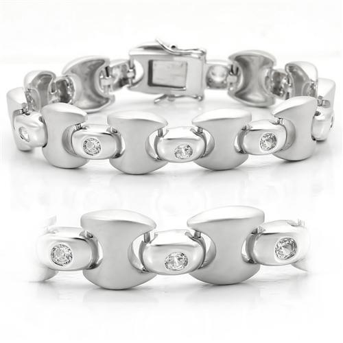 Matte Rhodium & Rhodium Brass Bracelet with AAA Grade CZ in Clear