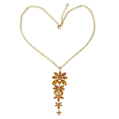 Gold Brass Chain Pendant with Top Grade Crystal in Topaz