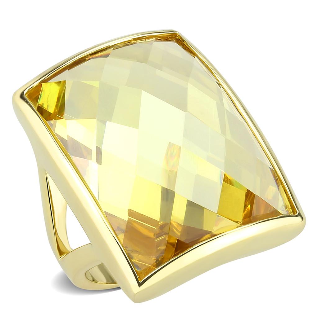 Gold Brass Ring with AAA Grade CZ in Topaz