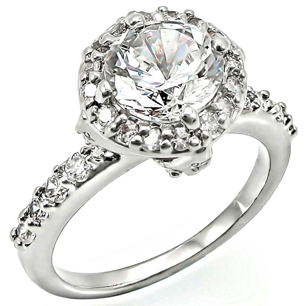 Rhodium Brass Ring with AAA Grade CZ in Clear