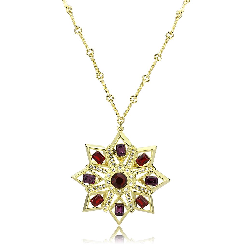 Gold Brass Chain Pendant with Top Grade Crystal in Multi Color