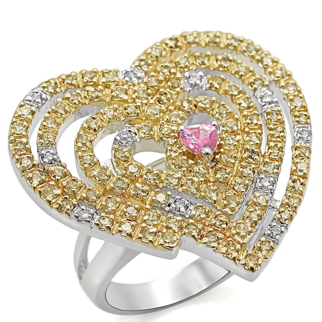 Reverse Two-Tone Brass Ring with AAA Grade CZ in Rose