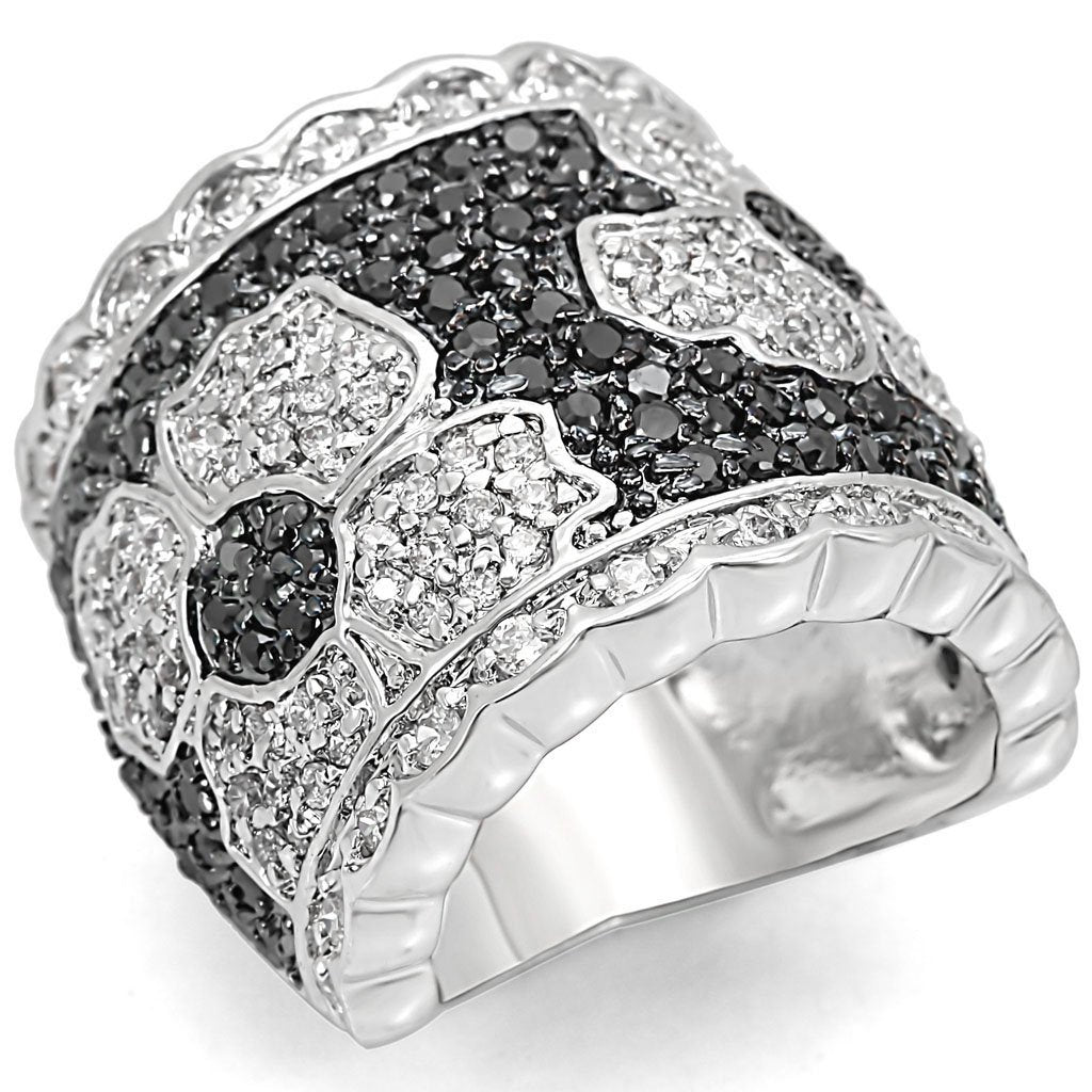 Rhodium + Ruthenium Brass Ring with AAA Grade CZ in Clear