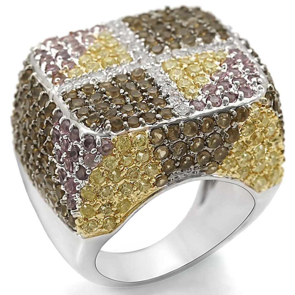 Rhodium+Gold+ Ruthenium Brass Ring with AAA Grade CZ in Multi Color