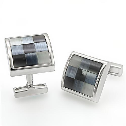 Rhodium Brass Cufflink with Semi-Precious Cat Eye in Multi Color
