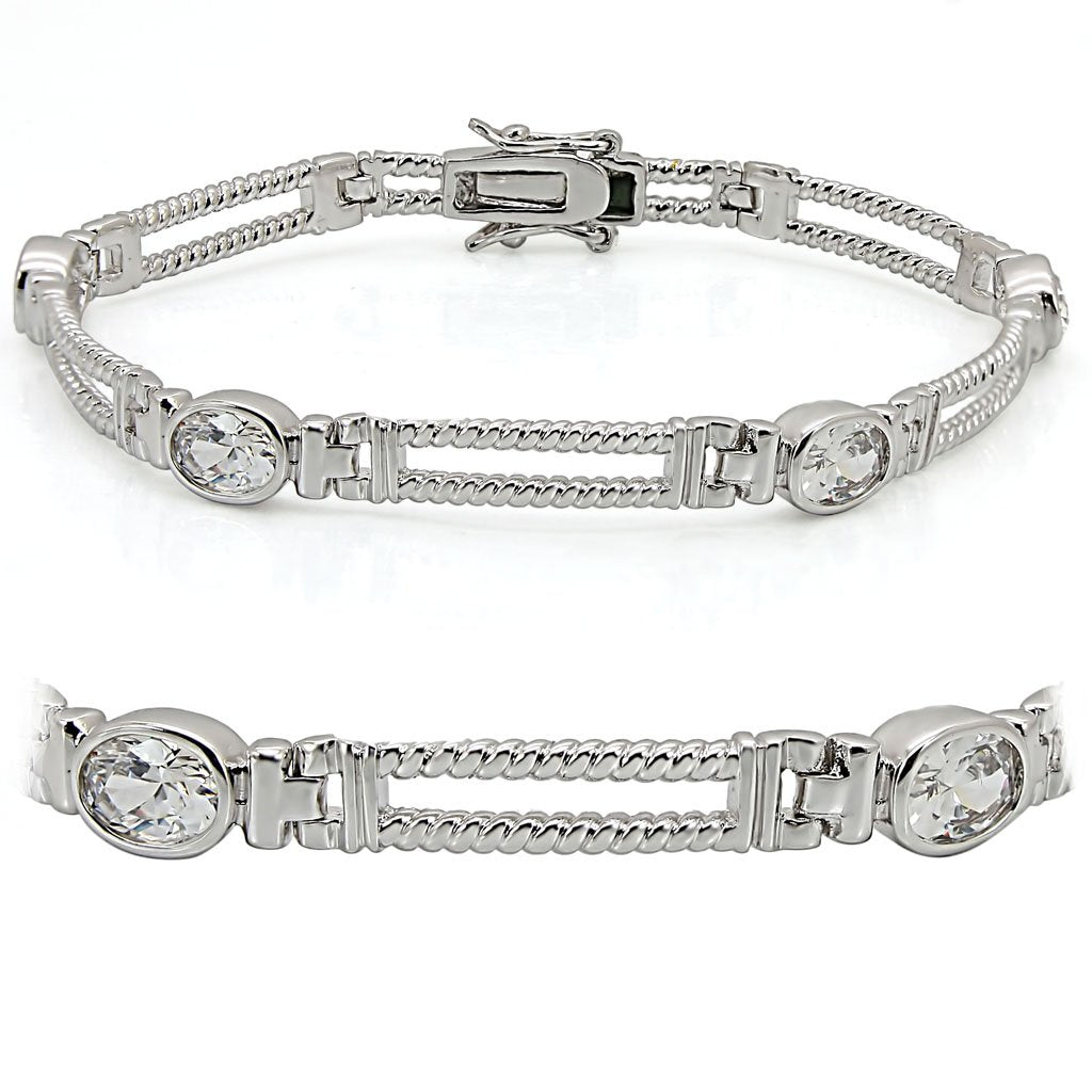 Rhodium Brass Bracelet with AAA Grade CZ in Clear