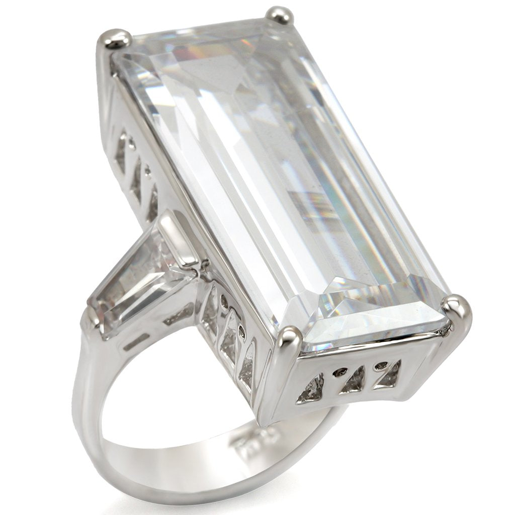 Rhodium Brass Ring with AAA Grade CZ in Clear