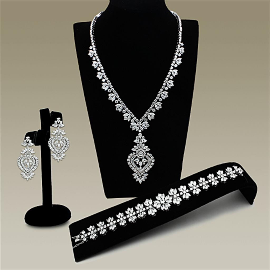 Rhodium Brass Jewelry Sets with AAA Grade CZ in Clear