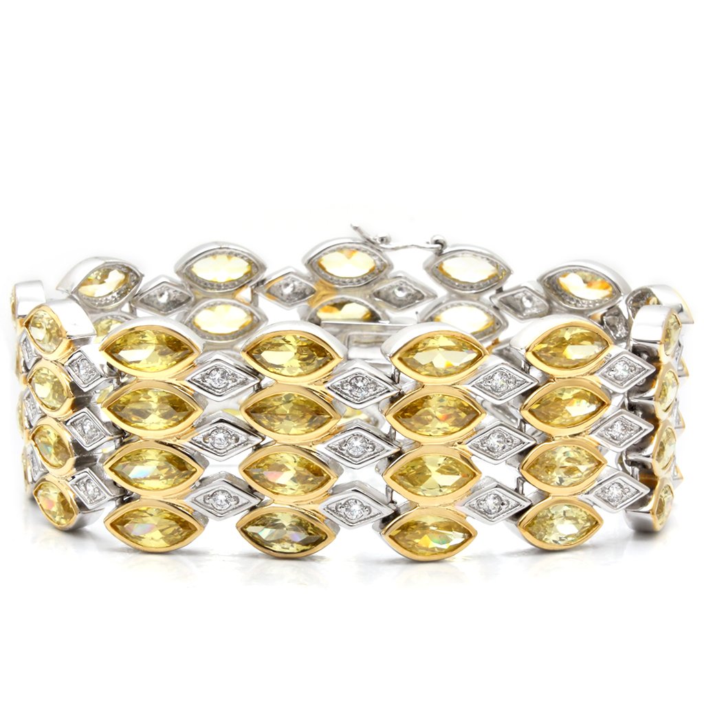 Gold+Rhodium Brass Bracelet with AAA Grade CZ in Topaz