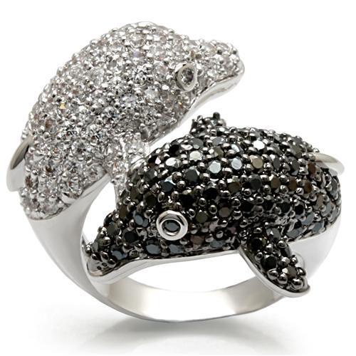 Rhodium + Ruthenium Brass Ring with AAA Grade CZ in Black Diamond