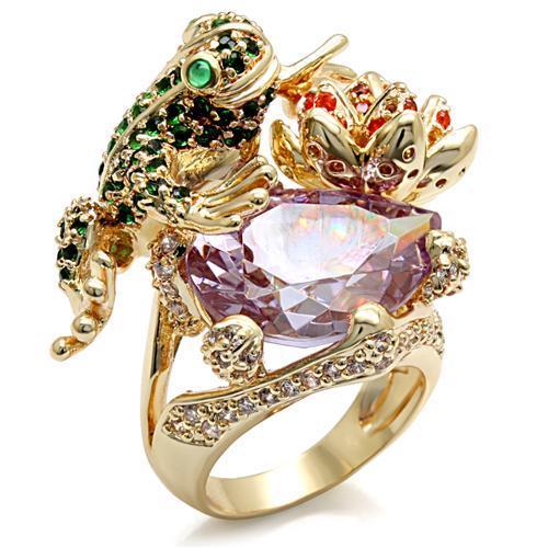 Imitation Gold Brass Ring with AAA Grade CZ in Light Amethyst