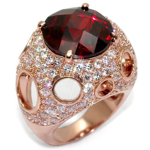 Rose Gold Brass Ring with AAA Grade CZ in Garnet