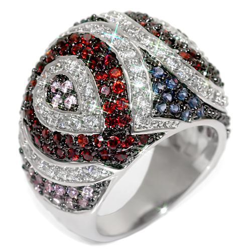 Rhodium + Ruthenium Brass Ring with AAA Grade CZ in Multi Color