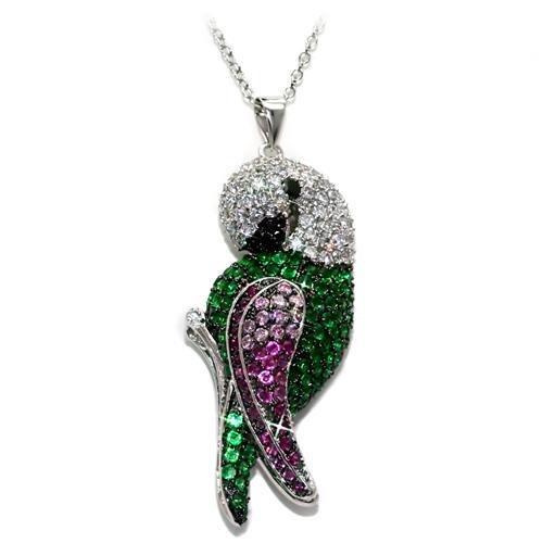 Rhodium + Ruthenium Brass Chain Pendant with AAA Grade CZ in Multi Color