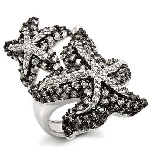 Rhodium + Ruthenium Brass Ring with AAA Grade CZ in Clear