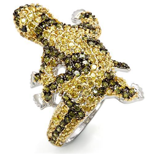 Gold+Ruthenium Brass Ring with AAA Grade CZ in Multi Color
