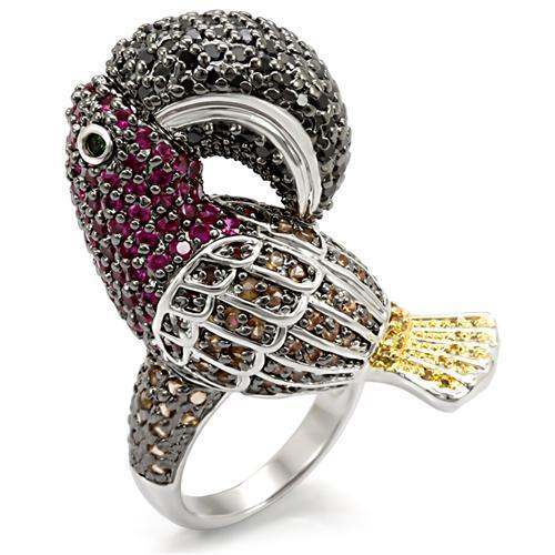 Rhodium+Gold+ Ruthenium Brass Ring with AAA Grade CZ in Multi Color