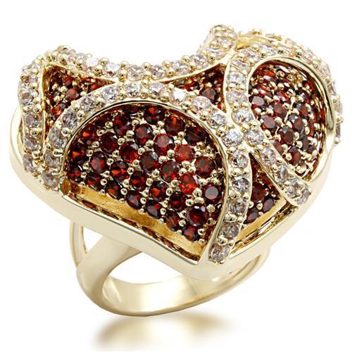 Imitation Gold Brass Ring with AAA Grade CZ in Garnet