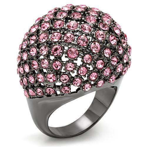 TIN Cobalt Black Brass Ring with Top Grade Crystal in Light Rose