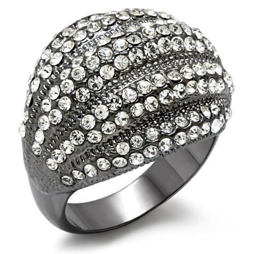 TIN Cobalt Black Brass Ring with Top Grade Crystal in Clear