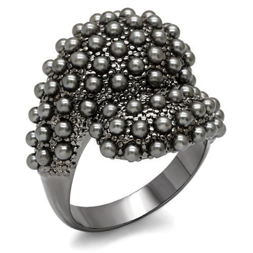 TIN Cobalt Black Brass Ring with Synthetic Pearl in Jet
