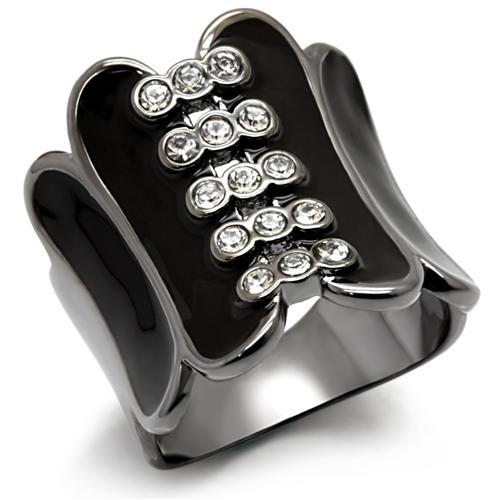 TIN Cobalt Black Brass Ring with Top Grade Crystal in Clear